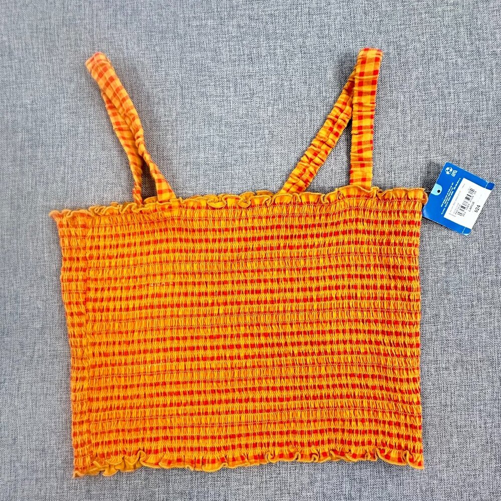 NEW! Arizona Jean Crop Top‎ Plaid Red Orange $24 Large Stretch Cotton Blend